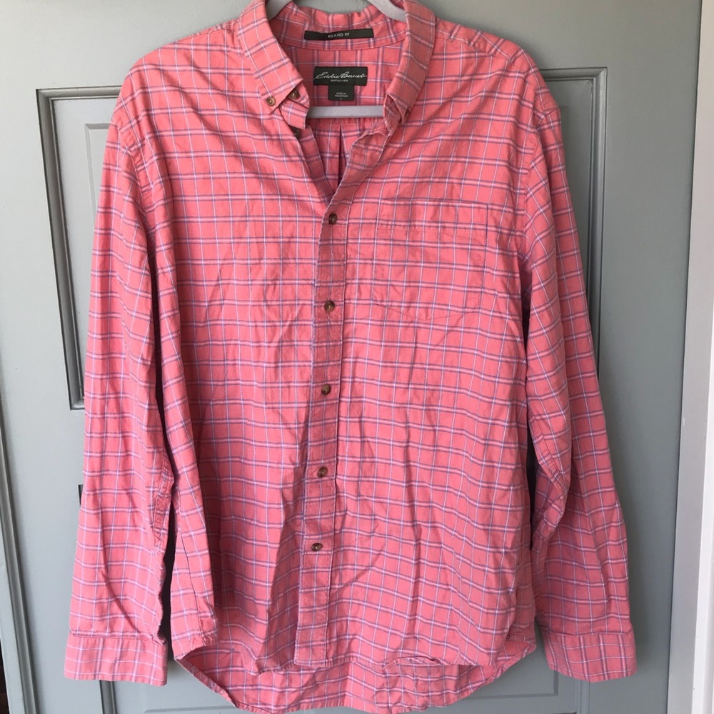 Tartan peach, blue and white flannel